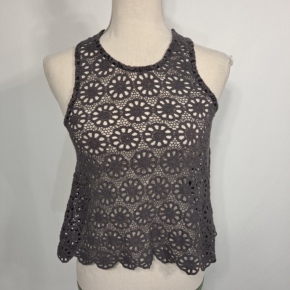 Urban Outfitters Pins & Needles Grey Daisy Lace Crochet Top